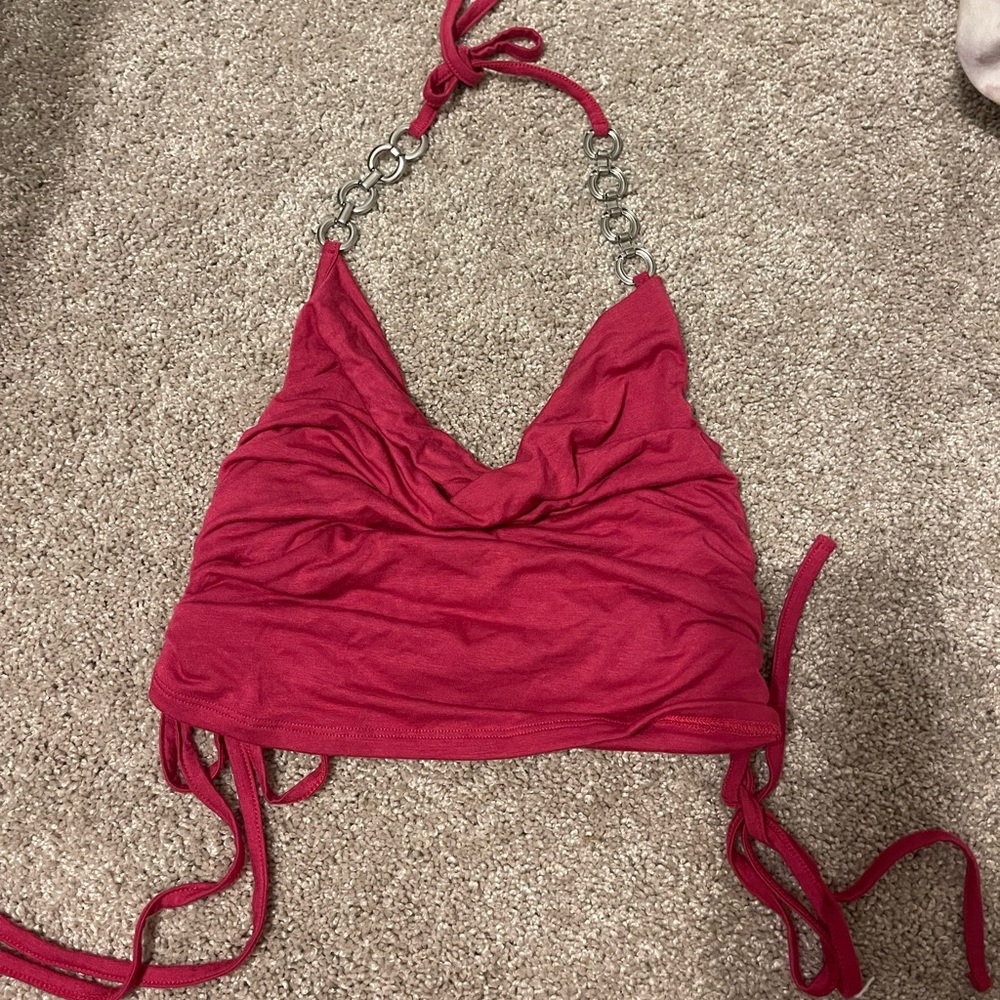 Pink cowl neck chain crop top